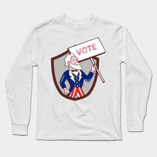 Uncle Sam American Placard Vote Crest Cartoon Long Sleeve T-Shirt